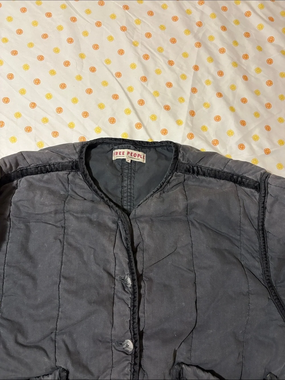 Free People Black Quilted Button-Down Puff Jacket